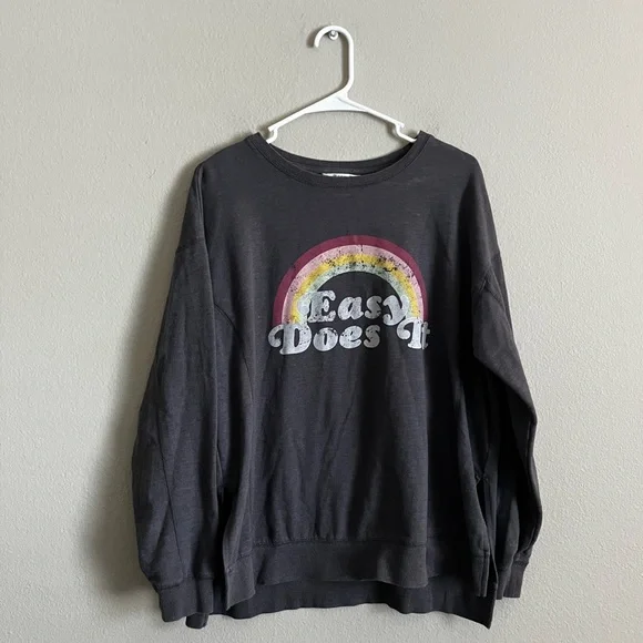 Wildfox "Easy Does It" sweatshirt gray charcoal rainbow graphic size medium - Picture 2 of 6